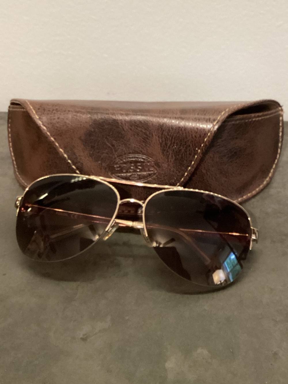 Fossil Gold Aviator Sunglasses with Brown Lenses